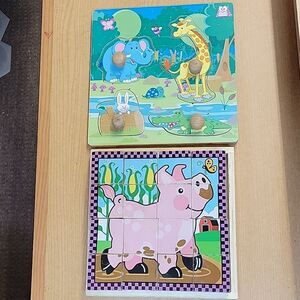 Melissa & Doug Block Puzzle Farm Animals Cube w/ Wooden Base, Animal Puzzle